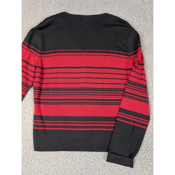 Oliver Perry Silk Blend Cardigan Red Black Stripe Size Large Button Up Long Slv - Picture 4 of 7